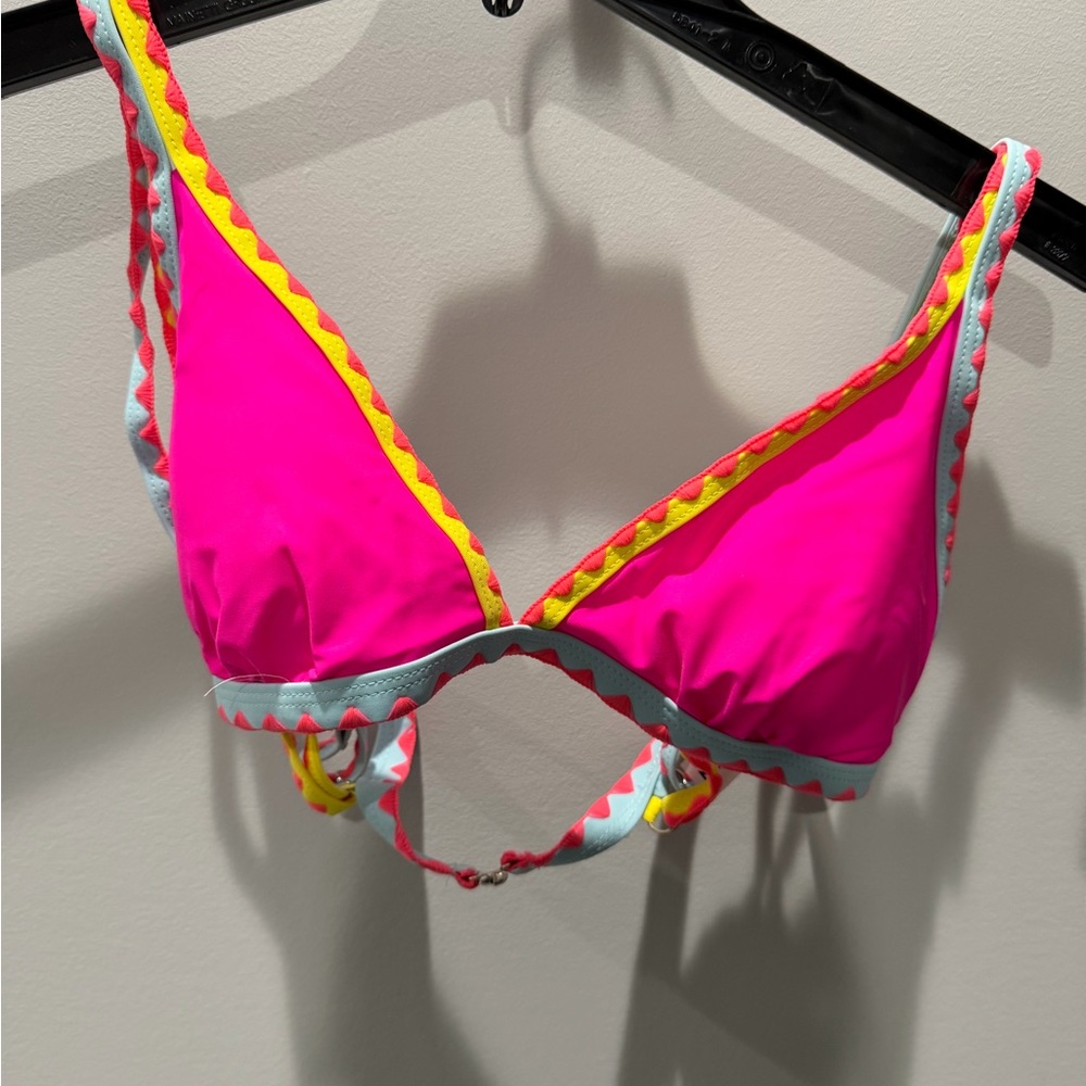 SHEIN Pink and Yellow Bikini Top